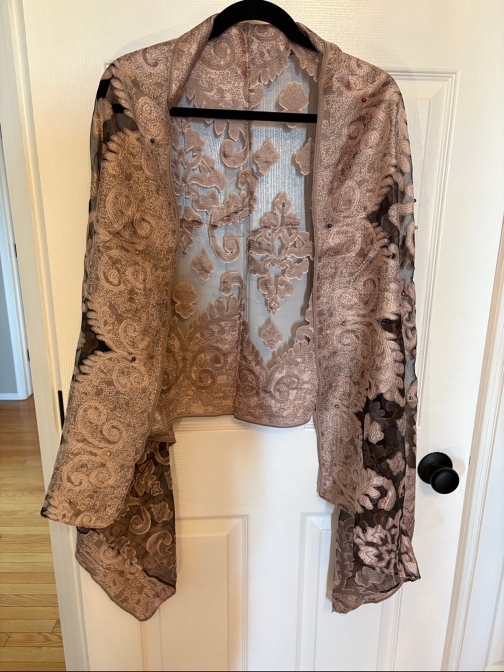 Sheer Paisley Shawl - Black & Taupe - Picture 4 of 4